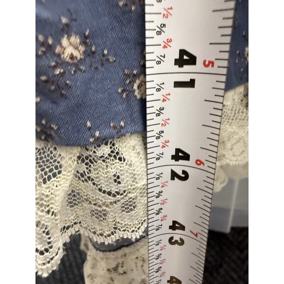 Vintage Sabrina Prairie Dress Blue Floral Lace Trim Cottagecore USA Made Sz 10 - Picture 11 of 12